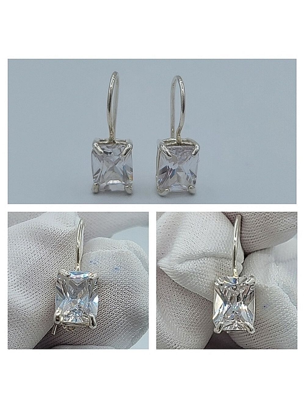 Crystal Silver Leverback Earrings #1208